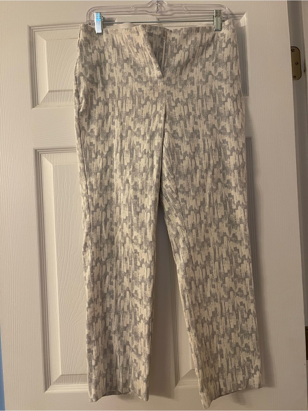 Women's White with Silver Patterned Pull-On Ankle Pants Size 10